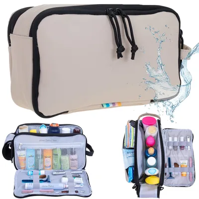 Produktbild von Kulturbeutel Kulturtasche viele Fächer Herren Damen Kosmetiktasche gross wasserabweisend aus Plane Reise Sauna Sport Freizeit Tasche Elephant Hydro Washbag 12829 Beige Hellbraun