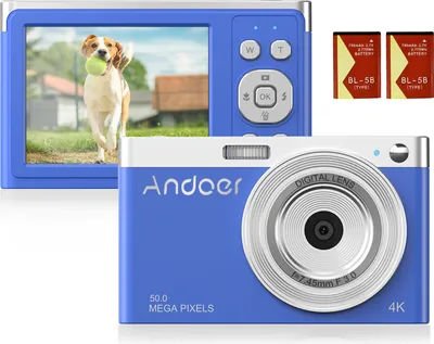Produktbild von Andoer Kompakte 4K-Digitalkamera, Video-Camcorder, 50 MP, 2,88 Zoll, IPS-Bildschirm, Autofokus, 16-facher Zoom, Anti-Shake-Gesichtserkennung, Smile Capture, integrierter Blitz mit 2 Batterien, Tragetasche, Handschlaufe fuer Kinder und Jugendliche
