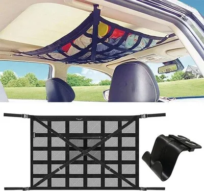 Obrázek produktu pro Síť do auta 90 x 65 cm, síť do auta na ukládání věcí, síť do auta na střešní nosič, síťová deka do auta