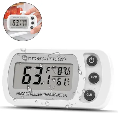 Produktbild von Kühlschrank Thermometer 2er Set digital, Gefrierschrank Thermometer mit LCD Display, wasserdicht, magnetisch für Küche & Gefrierfach