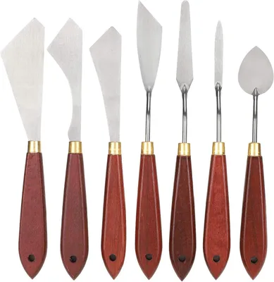 Produktbild von Palette Messer Set 7-teilig, Edelstahl, flexible Spachtel, Buchenholzgriffe, für Öl und Acrylmalerei
