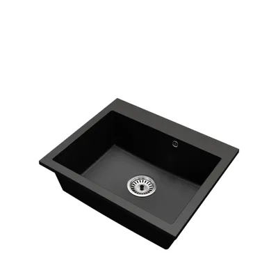 Produktbild von Granitspüle Einbeckig Elite 60 – Schwarz – Mit Chrom-Siphon