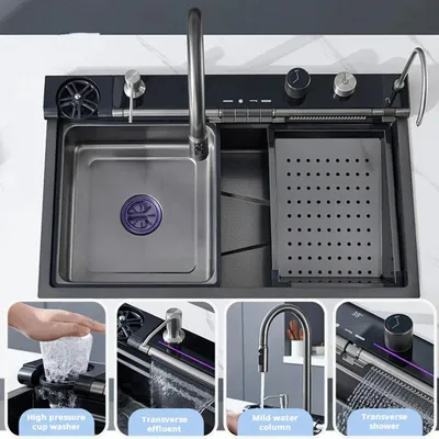 Immagine prodotto di Lavello – Lavello da cucina – Lavello a vasca singola – Lavello in acciaio inossidabile – Lavello con rubinetto – 75x46 cm