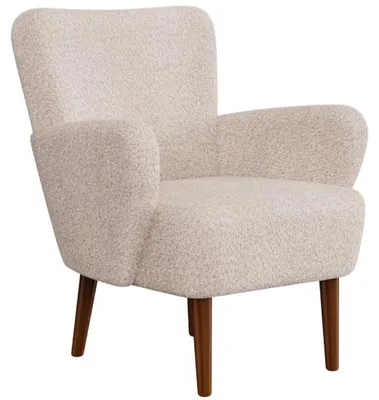 Image de Fauteuil en bouclé avec pieds en bois, rembourré, beige