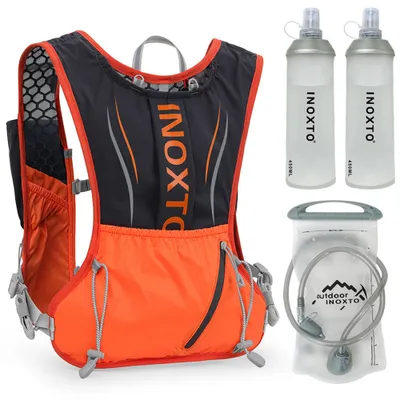 Zdjęcie produktu dla plecak 5L, plecak rowerowy, plecak hydracyjny, z 2 butelkami wody 450ml, z workiem hydracyjnym 1500ml, pomarańczowy
