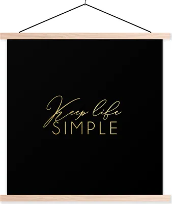 Produktbild von MuchoWow® Textilposter Zitate - Leben - Gold - Schwarz 120x120 cm mit holzfarbenen Rahmen - Textil-Poster