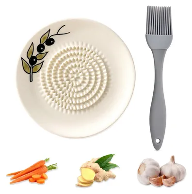 Keramische Reibe für Ingwer, Knoblauch, rund, 12 cm, mit Bürste