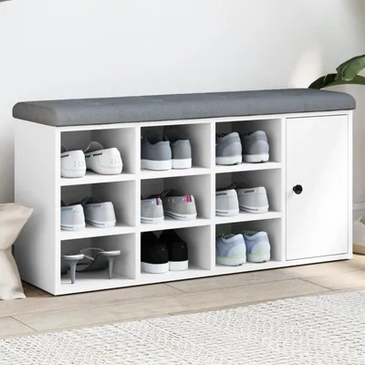 Produktbild von Schuhbank – Schuhaufbewahrungsmöbel – Schuhregal – Weiß – Robustes MDF – Kompakte Größe: 102 x 32 x 50 cm