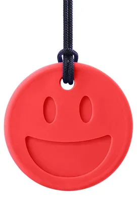 Image de Ark Therapeutics : Jouet à mâcher en forme de chaîne, rouge, pour enfants. Collier à mâcher double face avec deux expressions, idéal pour les personnes qui mâudent les dents de devant, pour les enfants et les adultes.