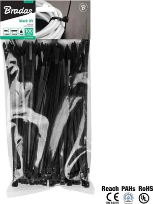 Zdjęcie produktu dla Bradas TS1125100B, Czarny, 1 głowic(e), CE, PAHs, 100 mm, 2,5 mm, 100 szt.