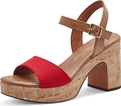 Produktbild von MARCO TOZZI Damen Sandalette hoher Schuh Riemchen Korkoptik Vegan 2-28008-42, Größe:38 EU, Farbe:Rot