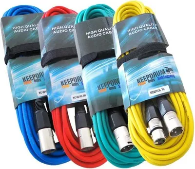 Produktbild von keepdrum 10m Mikrofonkabel XLR Set RD BL GR YW 4 Kabel