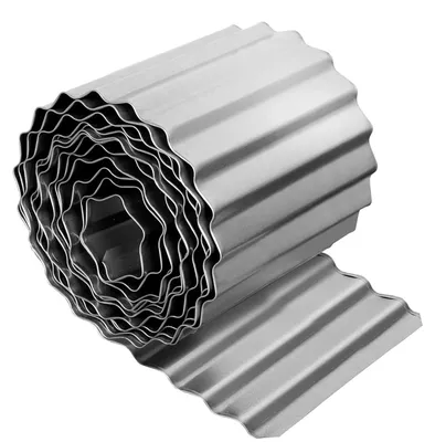 Image de Bordure de parterre - Bordure de pelouse en métal ondulé - Acier galvanisé - Résistante à la rouille - Flexible - Montage facile - H 15,2 cm x L 15,2 m - Argent