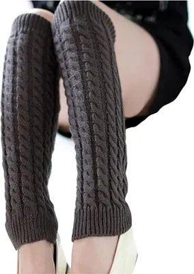 Produktbild von ASKSA Damen Frauen Winter Crochet Stricken Stulpen Beinstulpen Beinwärmer Kniestrümpfe Legwarmers, Grau