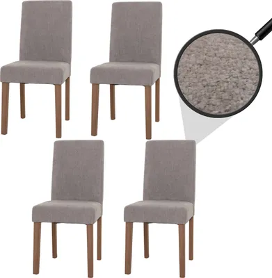 Produktbild von 4er-Set Esszimmerstuhl Littau, Stuhl Küchenstuhl Hochlehner, Stoff/Textil Chenille Holz  hellgrau, naturfarbene Beine