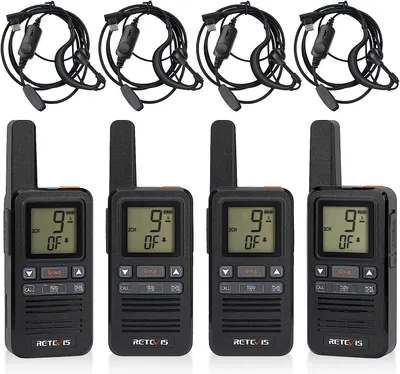 Obrázek produktu pro Retevis RB667 Radiostanice, PMR446 Walkie Talkie MINI, skupinové volání 1600 mAh, LCD displej VOX, profesionální vysílačka se sluchátky pro nákupní centra supermarkety (4 kusy, černá)