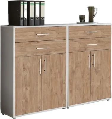 Produktbild von Aktenschrank TABOR 17 in lichtgrau / Gold Harbor Oak, Schrankwand, Büroschrank, Metallgriffe