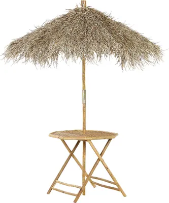 Obrázok produktu pre BELIANI Bistro stôl so slnečníkom prírodné svetlé bambusové drevo 85 x 80 cm skladací interiér exteriér