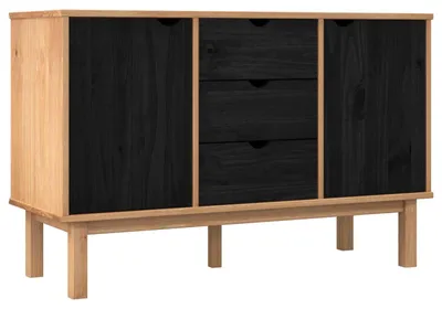 Zdjęcie produktu dla Komoda vidaXL OTTA, czarna, 113,5 x 43 x 73 cm, lite drewno sosnowe
