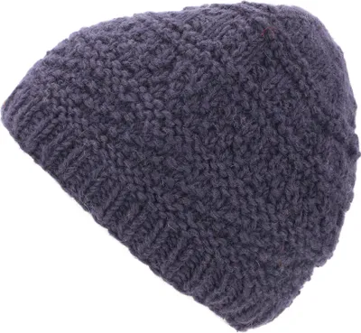 Produktbild von Einfarbige Handgestrickte Wollmütze aus Nepal - Dunkelblau, Uni, Wolle, Hüte, Mützen