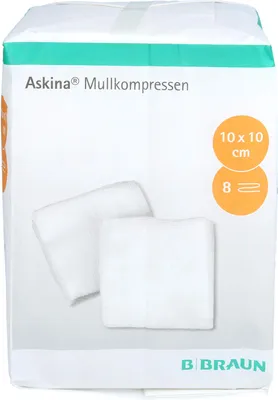 Produktbild von ASKINA MULLKOMPRESSEN 10X10CM UNSTERIL 8 FACH, 100 St. Kompressen