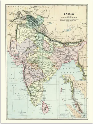 Produktbild von MuchoWow® Poster Karte - Indien - Geschichte 120x160 cm - Wandbilder