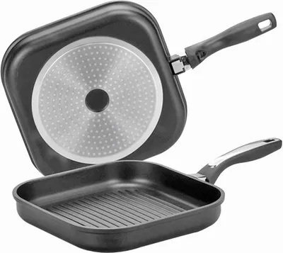 Image de Karl Krüger 2228D Poêle à steak/gril en fonte d'aluminium Delta avec fond rainuré et vitrification anti-adhésive de haute qualité - 28 x 28 cm , carrée