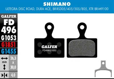Produktbild von Galfer FD496 Bremsbeläge – 1 Paar Radbremsbeläge Mischung G1053 verpackt für Shimano FD496G1053
