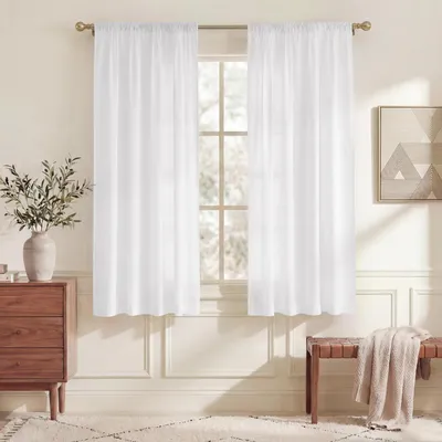 Image de Rideaux semi-transparents, couleur blanche, dimensions 160 cm de hauteur x 140 cm de largeur (lot de 2)