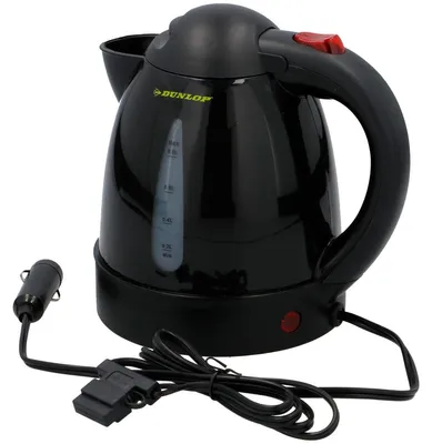 Produktbild von Dunlop Reise-Wasserkocher 0,8L - 24V Wasserkocher für LKW und Wohnmobil - mit Zigarettenanzünder-Stecker, automatischer Abschaltung und Trockenkochschutz - Kunststoff - Schwarz