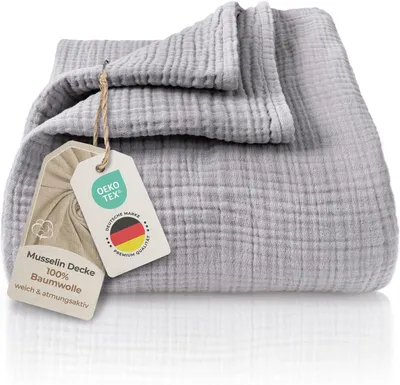 Obrázok produktu pre Ľahká prikrývka z 100% bavlny, rozmer 150 x 200 cm, svetlošedá