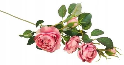 Produktbild von Domosfera Künstliche Rose 50cm mit Knospen und Blättern in Rosa