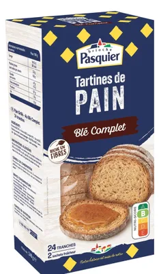 Produktbild von Pasquier Vollkorn-Brotscheiben – Knuspriger Vollkorntoast ohne Zuckerzusatz, 240g