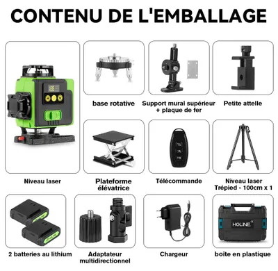 Immagine prodotto di Livella laser 4D - 16 linee - Linee orizzontali e verticali - Autolivellante ±3° - Controllo tramite app e telecomando - Batteria da 6000 mAh - Kit con treppiede da 1 metro