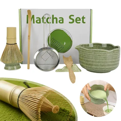 Produktbild von Matcha Set, Handgefertigter Matcha Besen Set, 7 Teiliges für Anfänger