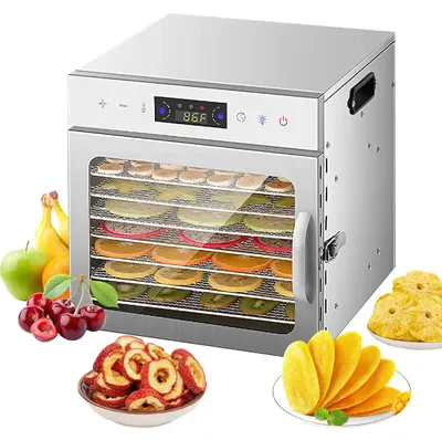 Produktbild von Obst- und Dörrautomat - Lebensmitteltrockner - 8 Etagen - Edelstahl - Unter 800 W - 220–240 V - EU-Stecker - Für Obst, Kräuter und Tierleckerlis