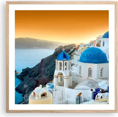 Produktbild von Gerahmtes Poster - Rahmen in heller Eiche - Santorini Griechenland Urlaub Insel - 60x60 cm - Wand Bild - Wanddeko - Wandbilder - Wandposter - Bilderrahmen - Bilder - Kunstdruck - P2NAC60x60-2529