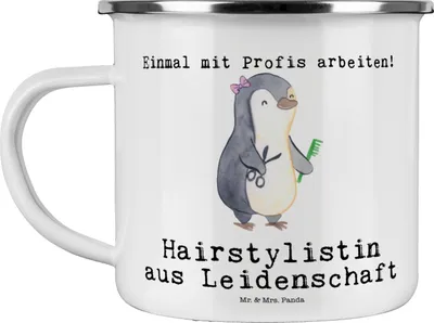 Produktbild von Mr. & Mrs. Panda Teetasse Hairstylistin Leidenschaft - Weiß - Geschenk, Emaille Tasse, Pott, Spruch, Friseursalon, Beruf, Lustig, Haferl, becher, Teebecher, Witzig