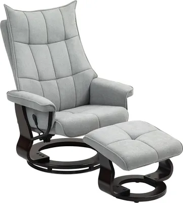 Produktbild von Relaxsessel mit Hocker, Drehbar Fernsehsessel mit Liegefunktion, Wippfunktion, Liegesessel mit doppellagiger hoher Rückenlehne, Samtoptik, für Wohnzimmer, Schlafzimmer, Grau