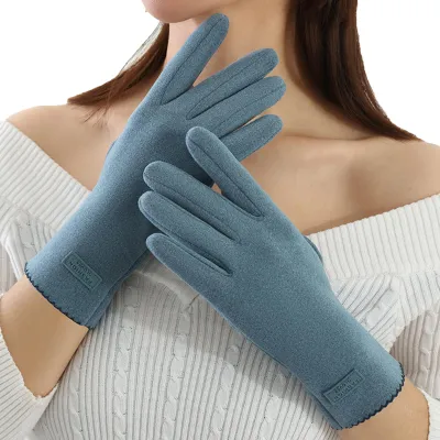 Produktbild von 1 Paar Winter-Damenhandschuhe mit vollen Fingern, Touchscreen-geeignet, warm, dick, aus Samt, geeignet für Outdoor-Aktivitäten wie Radfahren und kaltes Wetter.