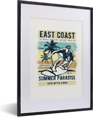 Produktbild von MuchoWow® MuchoWow® Gerahmtes Poster Surfbrett - Meer - Strand - Vintage 30x40 cm - Poster mit zchwarzem Bilderrahmen - Wandposter Schlafzimmer