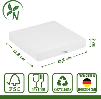 Produktbild von Faltschachtel 12,8 x 12,8 x 2,0 cm, Weiß, mit Deckel, Karton - 10er Set