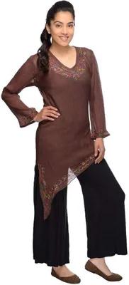 Immagine prodotto di Camicetta a manica lunga top longshirt dress camicia con spalline serbatoio camicetta hippie tunica Rajani, marrone M