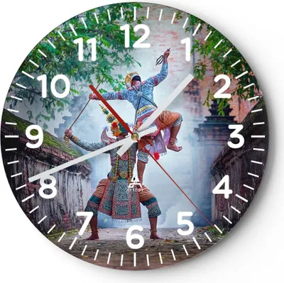 Produktbild von Wanduhr - Rund - Glasuhr - Krieger Schwert - 30x30cm - Schleichendes Uhrwerk - Lautlos - zum Aufhängen bereit - Dekoration Modern - Wanddekoration aus Glas - C4AR30x30-4116