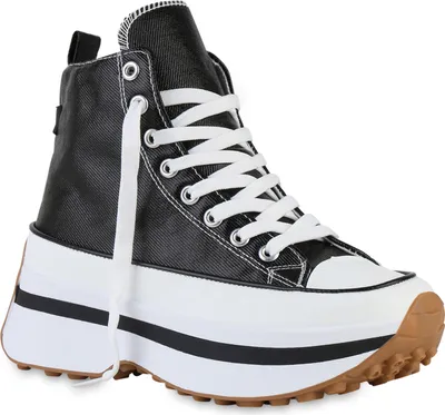 Produktbild von VAN HILL Damen Plateau Sneaker Schnürer Profil-Sohle Freizeit Plateau-Schuh 841393, Farbe: Schwarz, Größe: 38