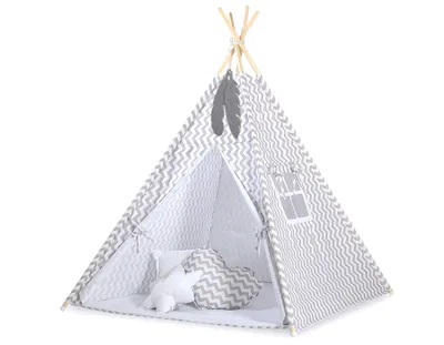 Produktbild von Tipi-Zelt für Kinder + Federanhänger - Chevron Grau