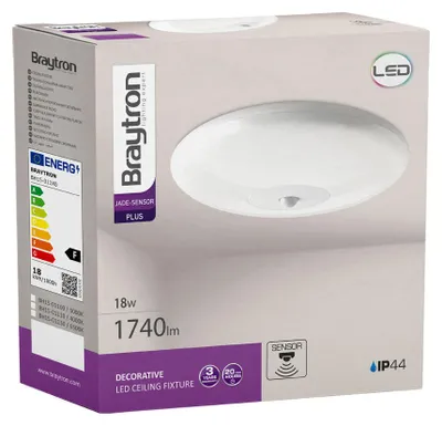 Image de Plafonnier LED Braytron Ø 26 cm avec détecteur de mouvement, pour salle de bains, rond, 18 W, IP44, 6500 K