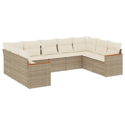 Produktbild von vidaXL 9-tlg. Garten-Sofagarnitur mit Kissen Beige Poly Rattan
