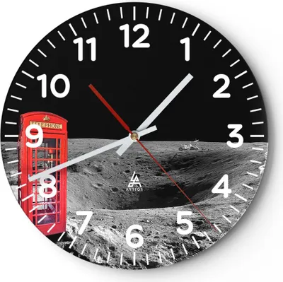 Produktbild von Wanduhr - Rund - Glasuhr - Telefon london Mond Astronaut - 40x40cm - Schleichendes Uhrwerk - Lautlos - zum Aufhängen bereit - Dekoration Modern - Wanddekoration aus Glas - C4AR40x40-3181