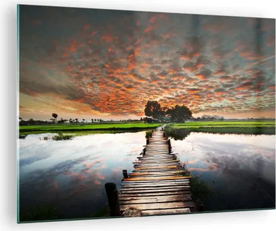 Produktbild von Bilder auf glas - Asien brücke see natur - 70x50cm - Glasbilder - Wandbilder - Kunstdruck - zum Aufhängen bereit - Wanddekoration aus Glas - Glas Bilder - Wandbild auf Glas - Einteilig - GAA70x50-2132